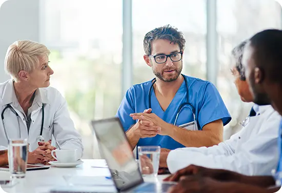 Medical staff talking in a meeting