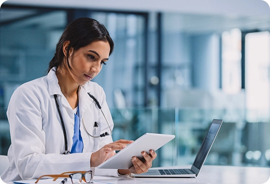 Doctor in the lab using an iPad