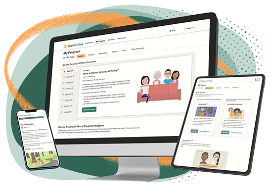 Product image of Learn to Live programs on a phone, tablet, and computer monitor